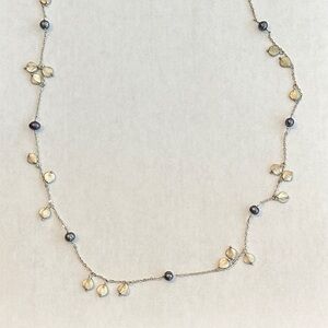 Silver and Black Pearl Necklace Costume Jewelry 29 1/2 inches long